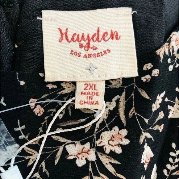 Hayden Pleated Black Floral Printed Short Sleeve Midi Dress. NWT! Sz 2X - Picture 7 of 11